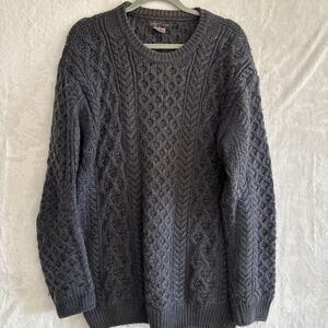Irelandseye Sweater Large Curragh Cable Knit Aran Merino Wool Fisherman